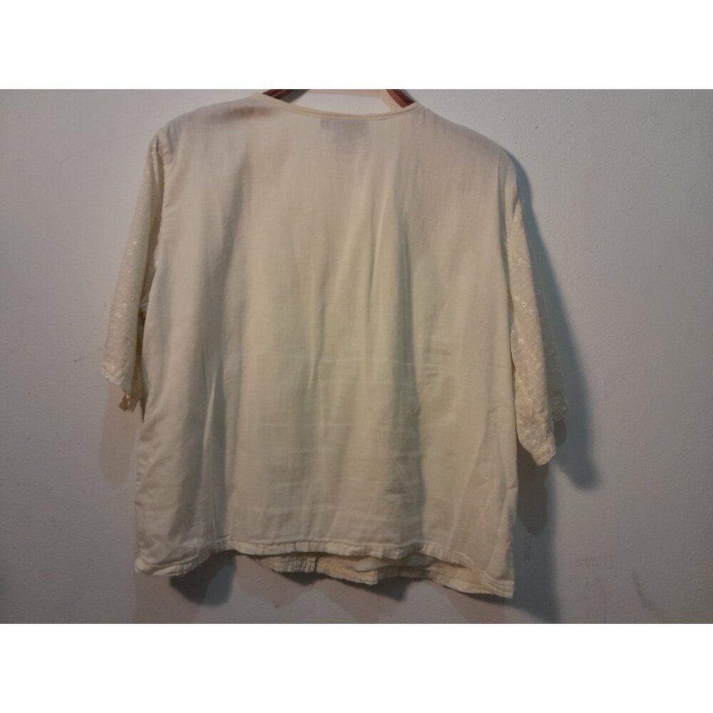 Womens Boho Embroidered Cottagecore Prairie Romantic Sz XL Blouse Antique White - Picture 4 of 8